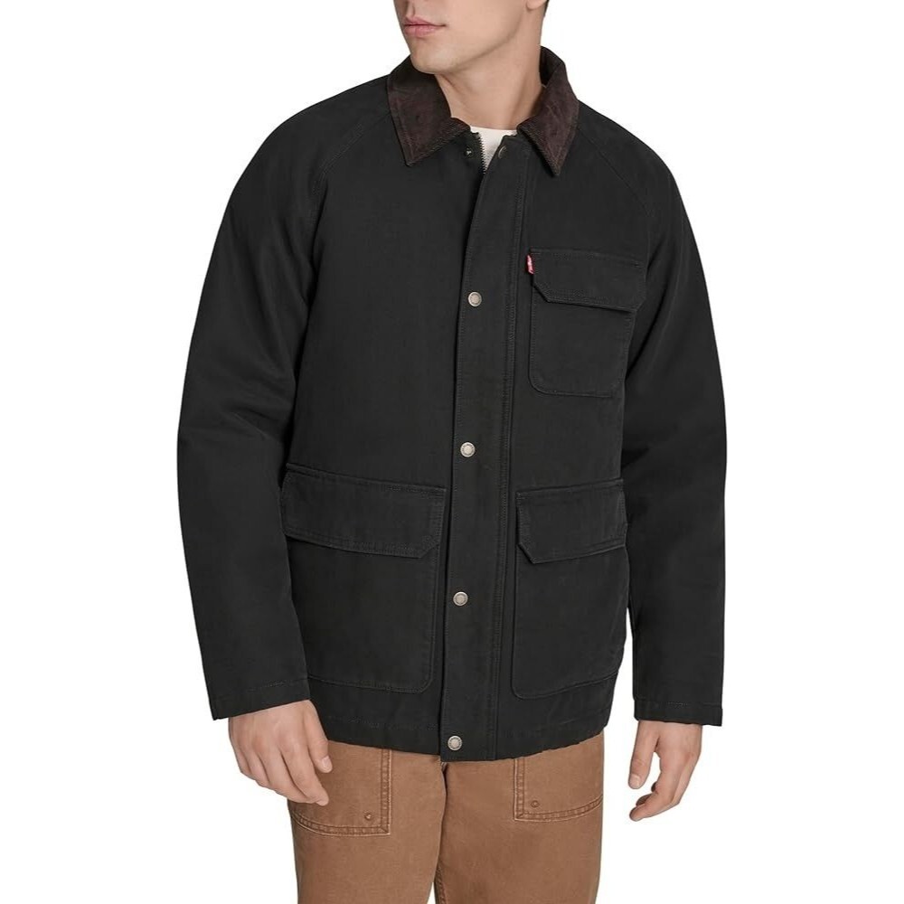 LEVI'S Chore Jacket Mens XXL Black Canvas Zip Up Corduroy Collar Barn $225